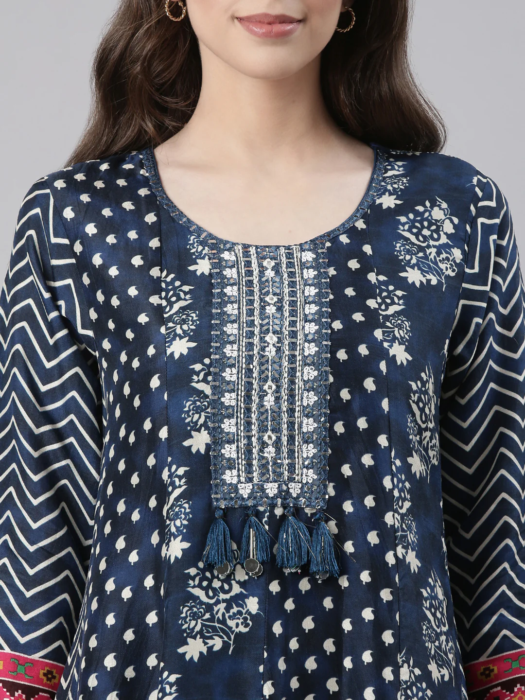 Neerus Blue Casual Floral Maxi Dresses - Image 4