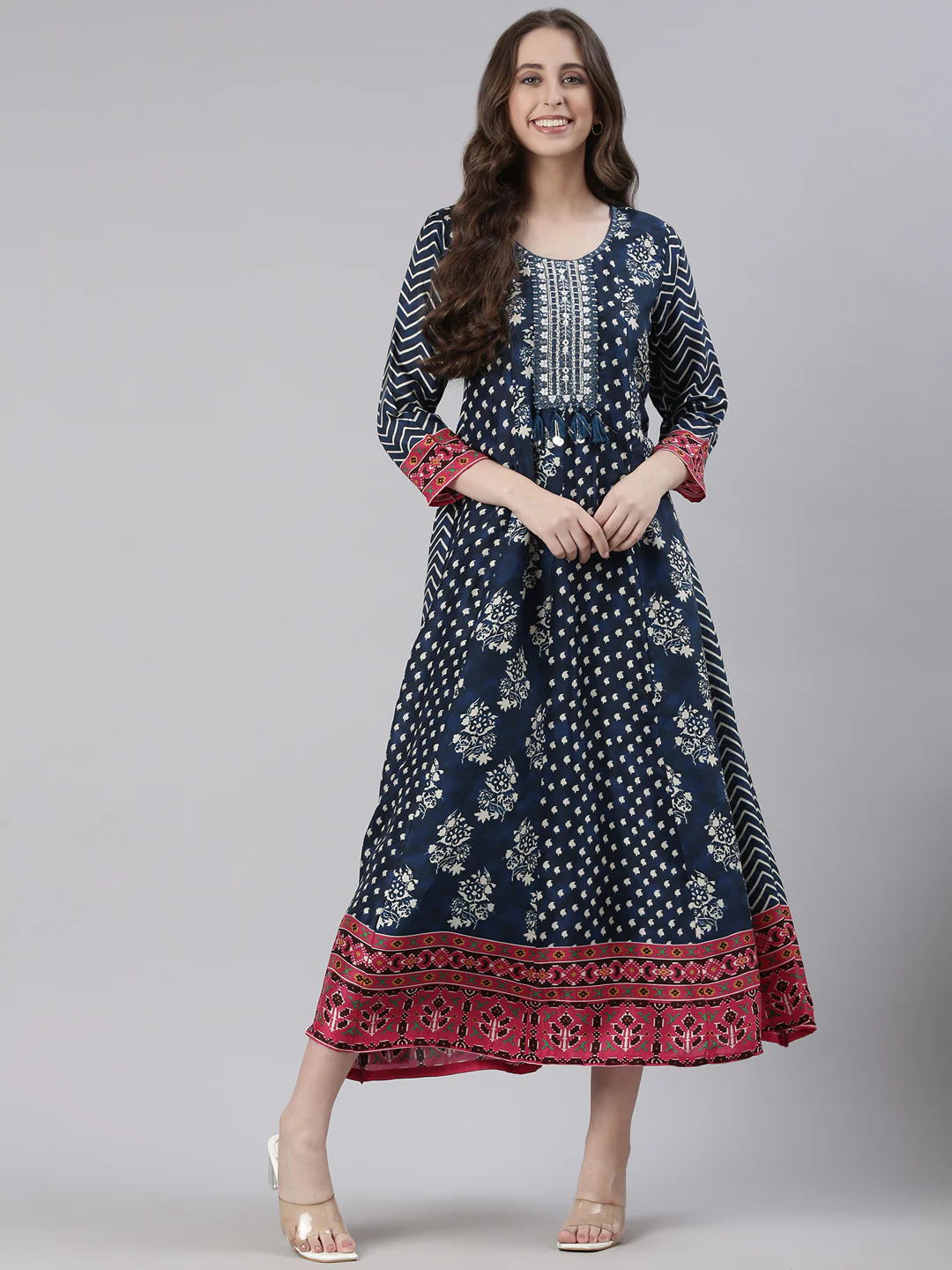 Neerus Blue Casual Floral Maxi Dresses - Image 5