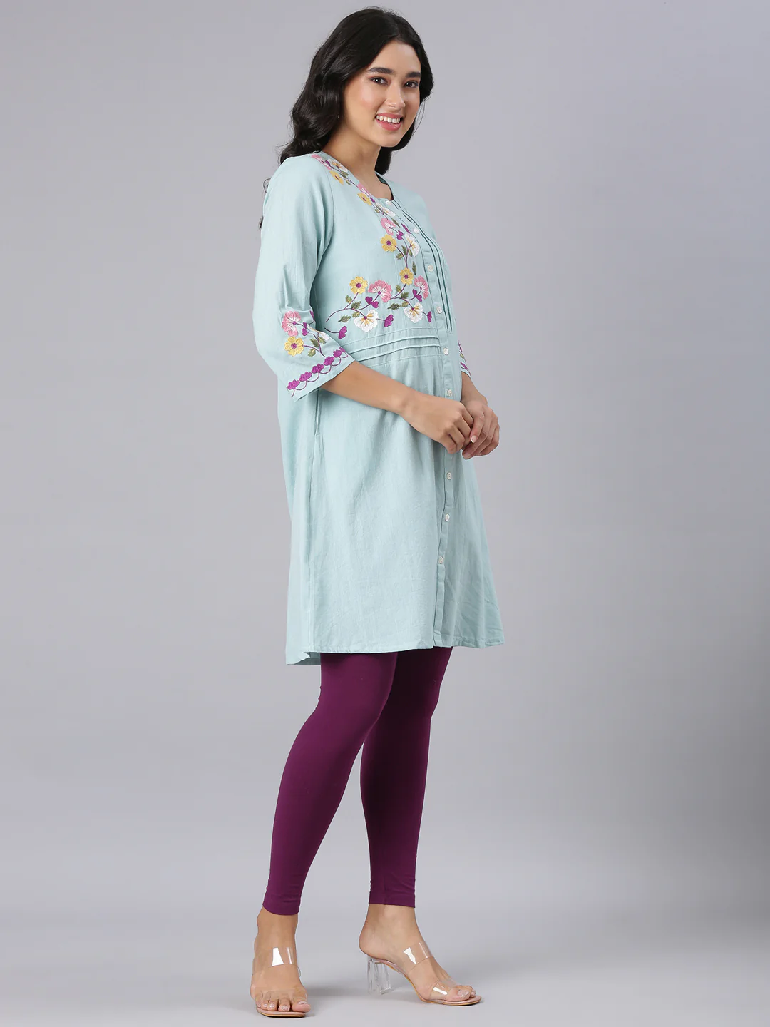 Neerus Blue Casual Solid Straight Kurtis - Image 2