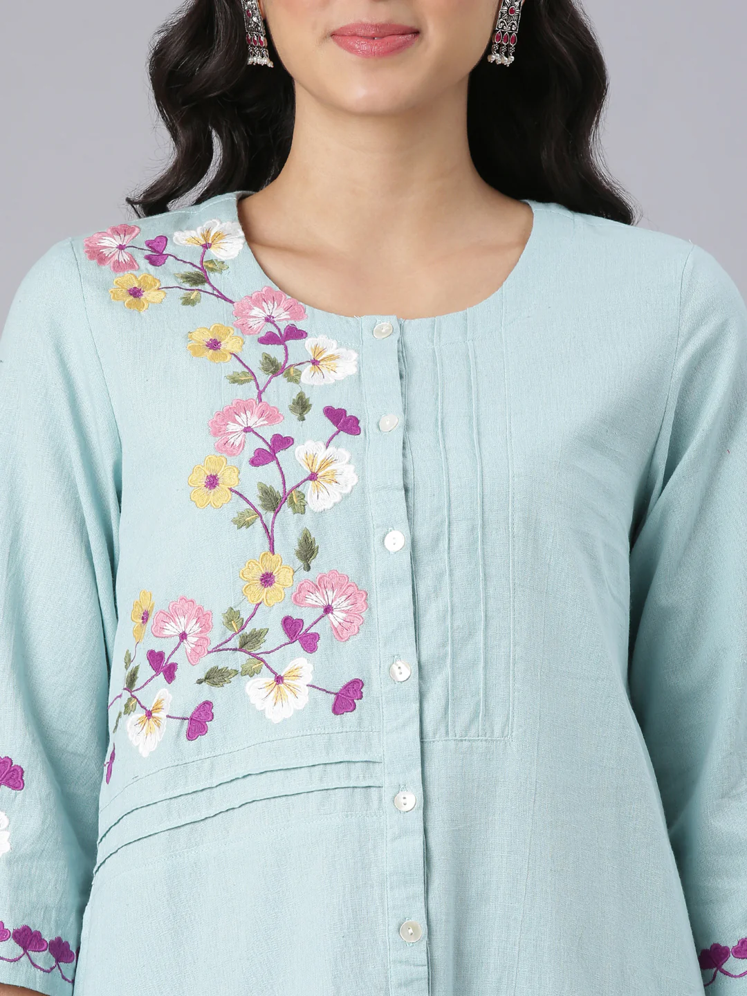 Neerus Blue Casual Solid Straight Kurtis - Image 4