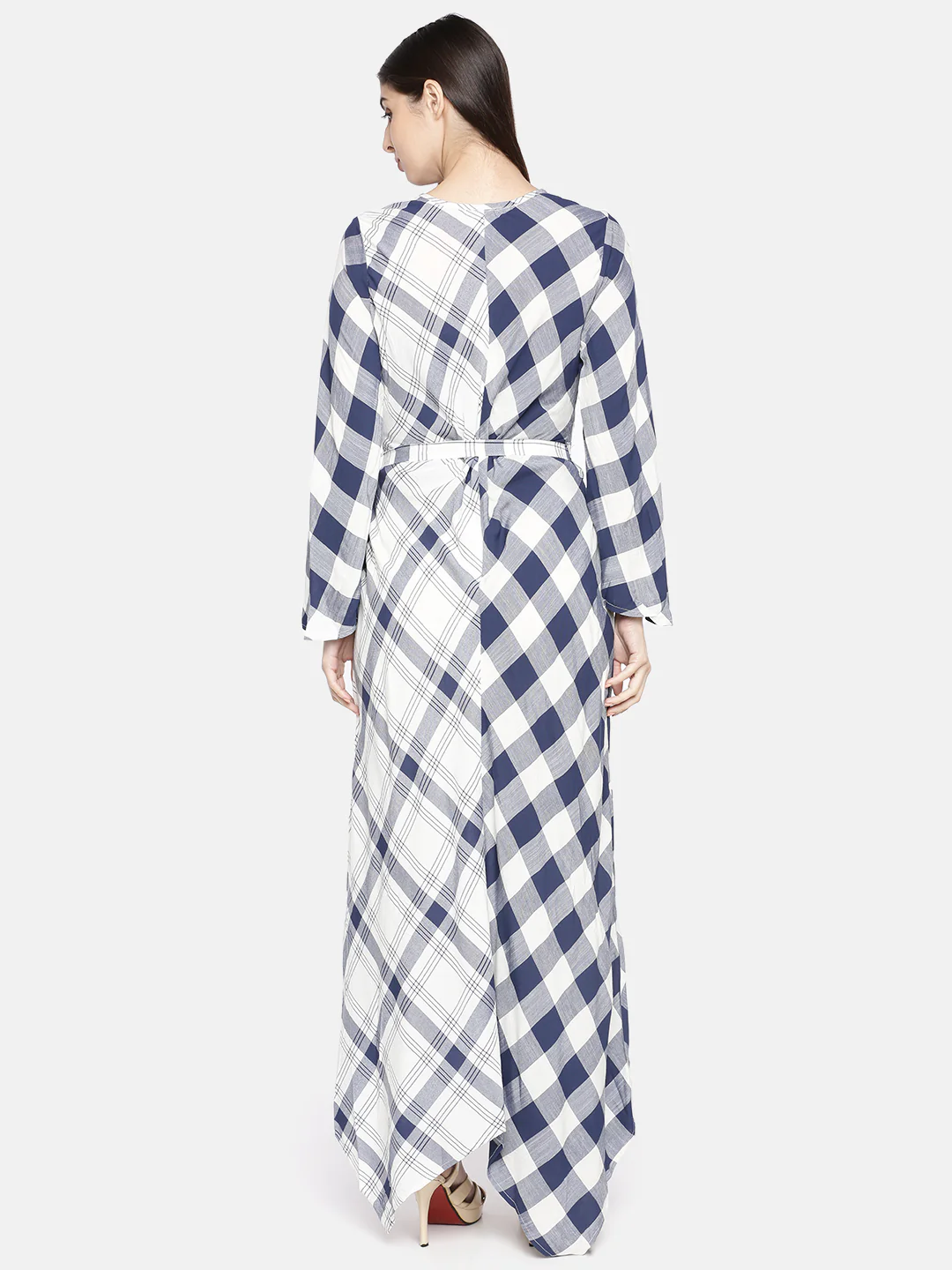 Neerus Blue Check A Line Kurta - Image 4