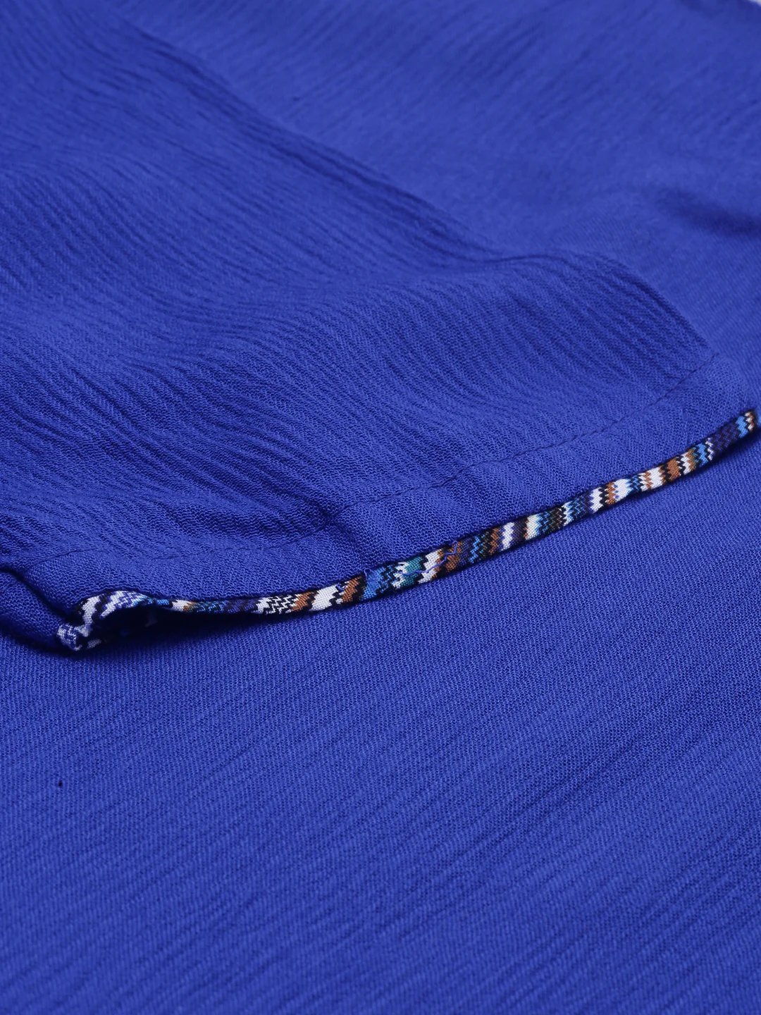 Neerus Blue Color Chiffon Fabric Double Shirt - Image 4