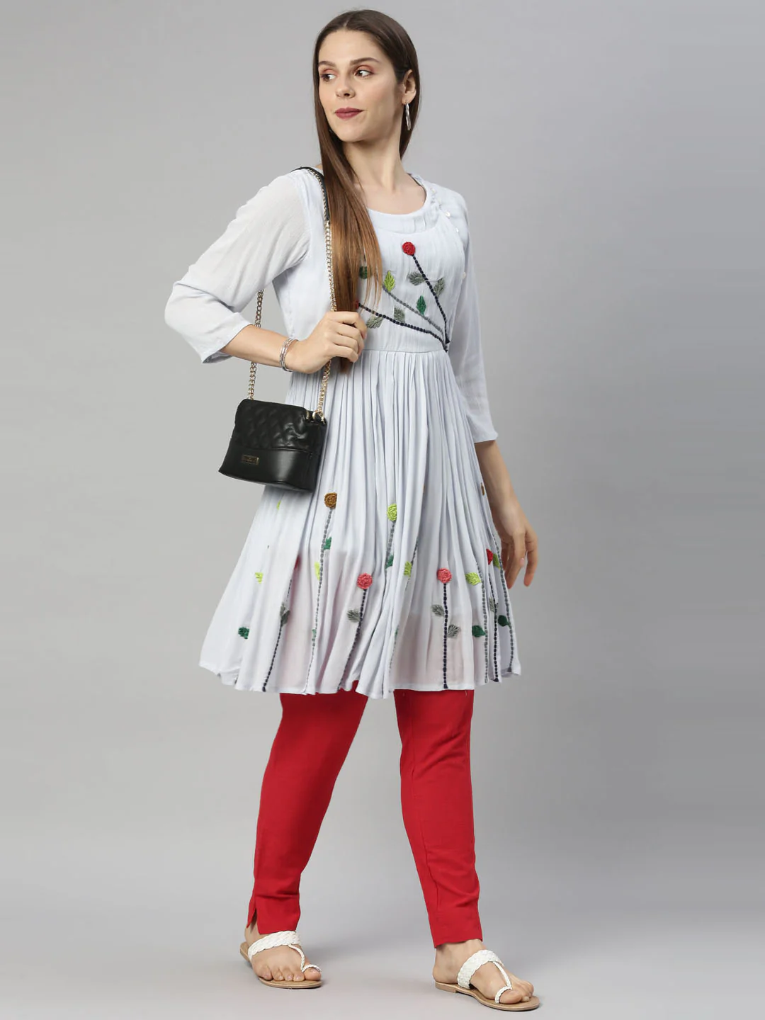 Neerus Blue Color Chiffon Fabric Tunic