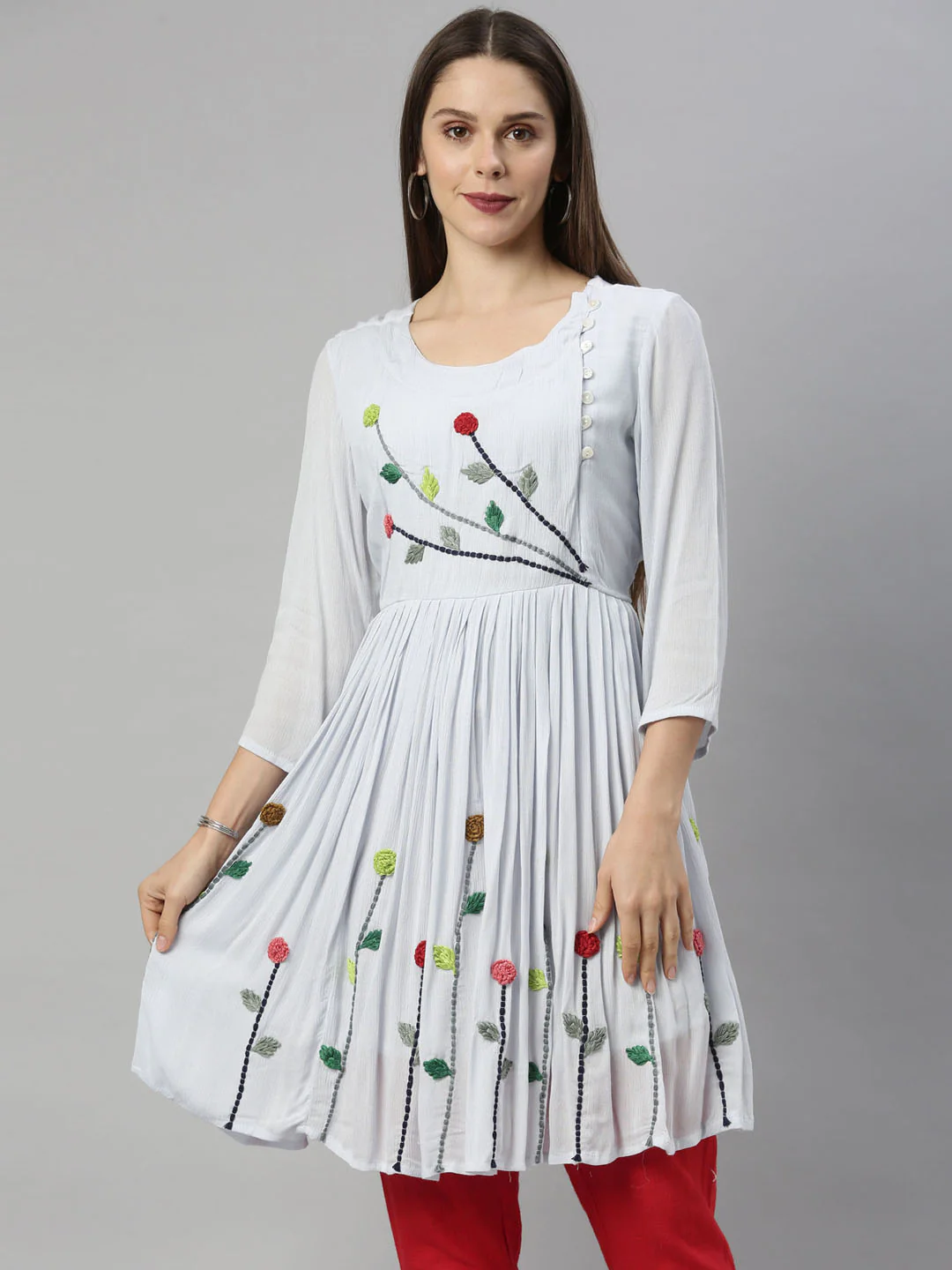 Neerus Blue Color Chiffon Fabric Tunic - Image 2