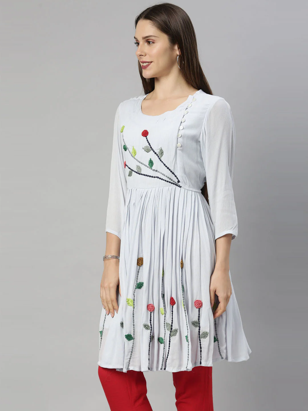 Neerus Blue Color Chiffon Fabric Tunic - Image 4
