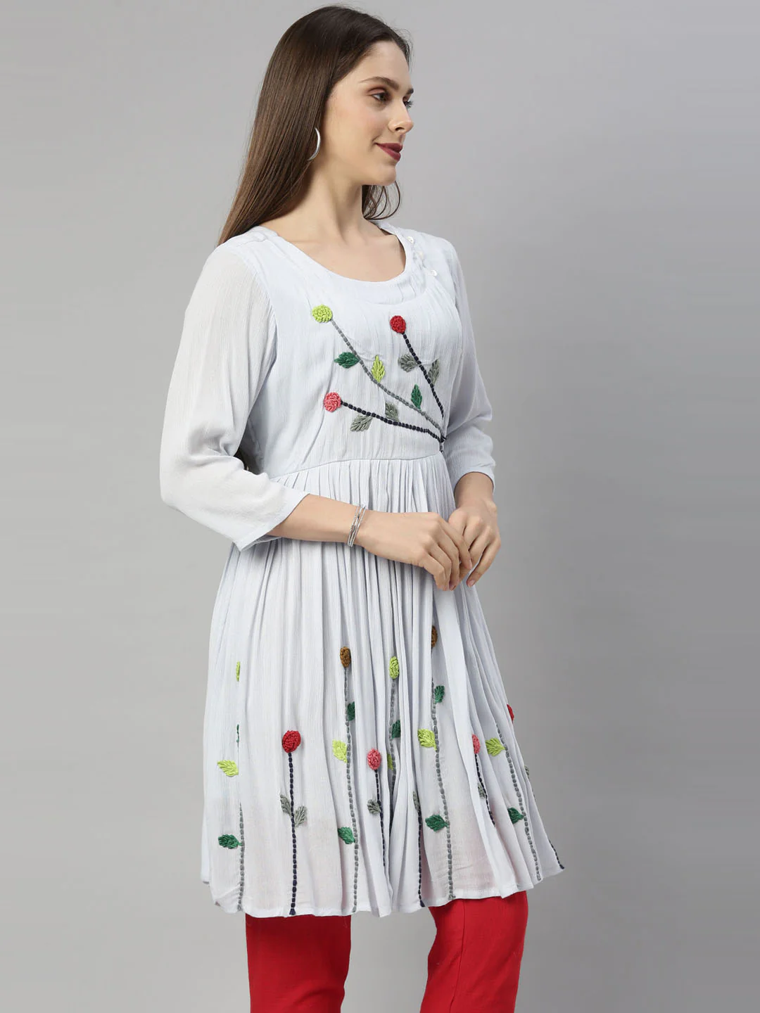 Neerus Blue Color Chiffon Fabric Tunic - Image 5