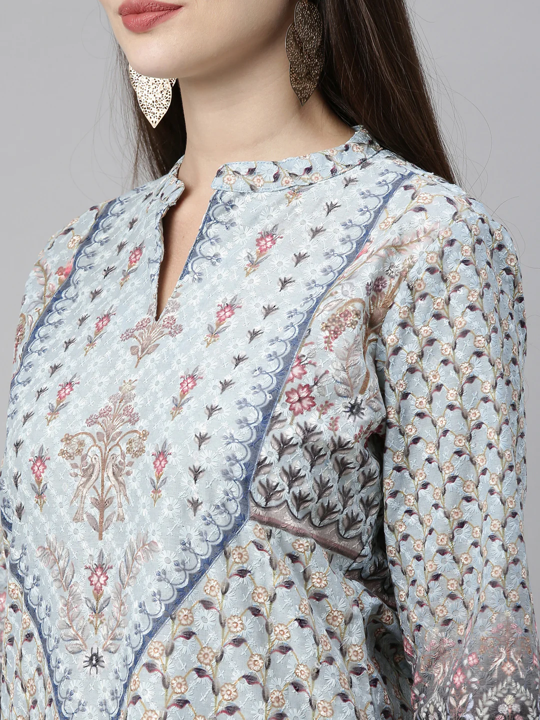 Neerus Blue Color Chiken Fabric Tunic - Image 2