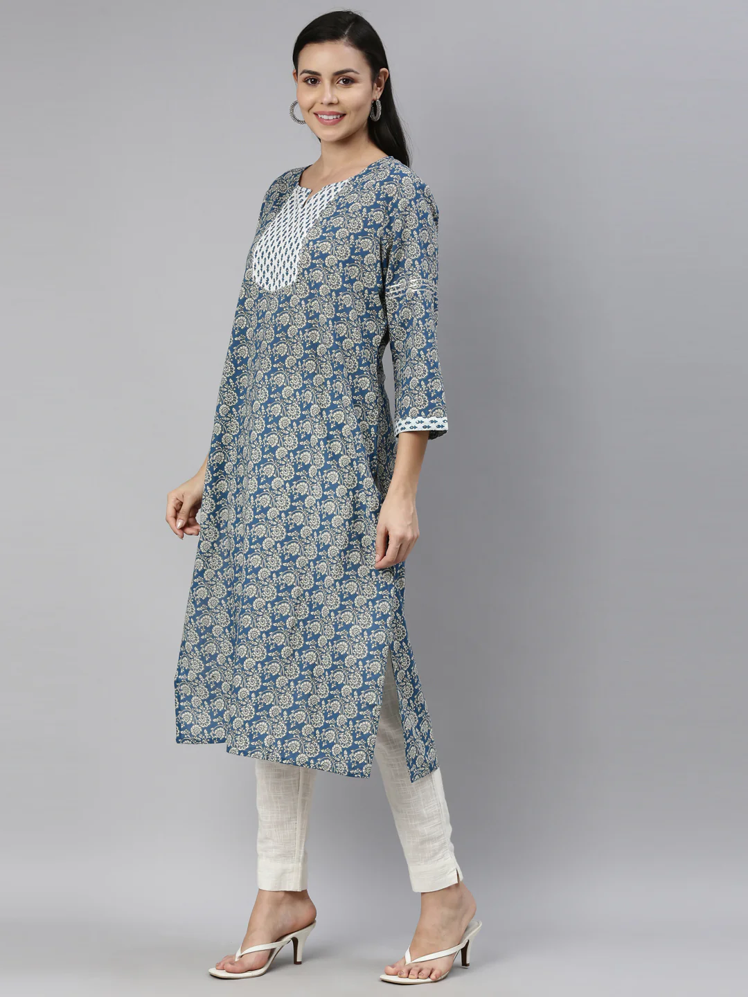 Neerus Blue Color Cotton Fabric Kurta - Image 3