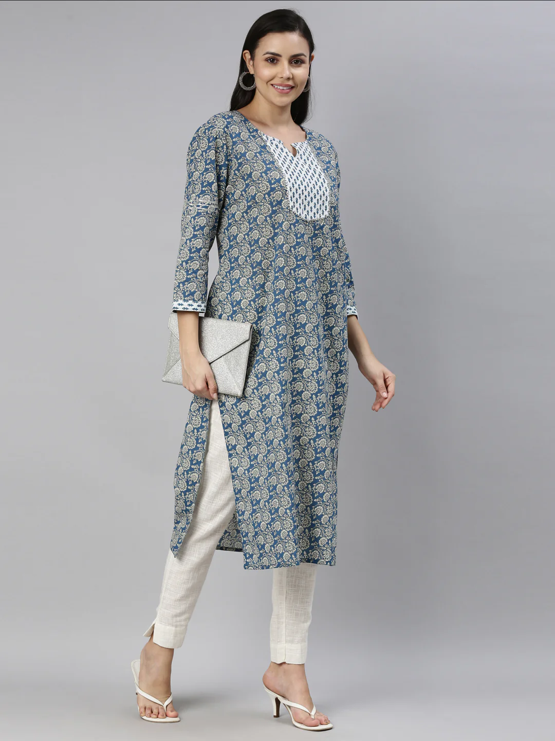 Neerus Blue Color Cotton Fabric Kurta - Image 6