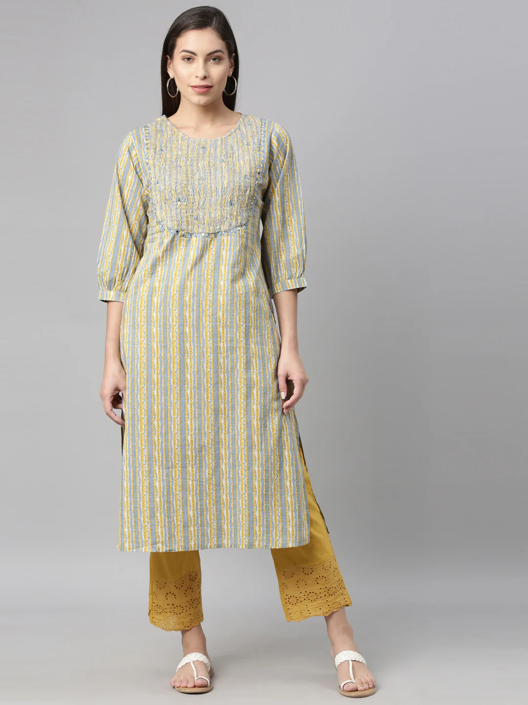 Neerus Blue Color Cotton Fabric Kurta