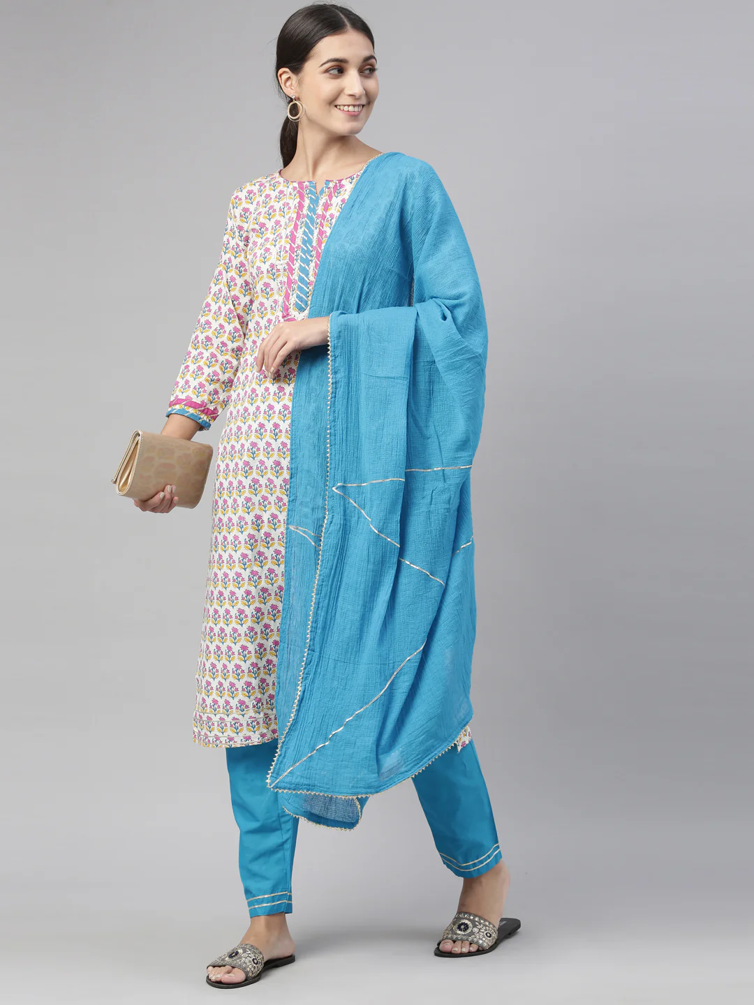 Neerus Blue Color Cotton Fabric Kurta Set - Image 10