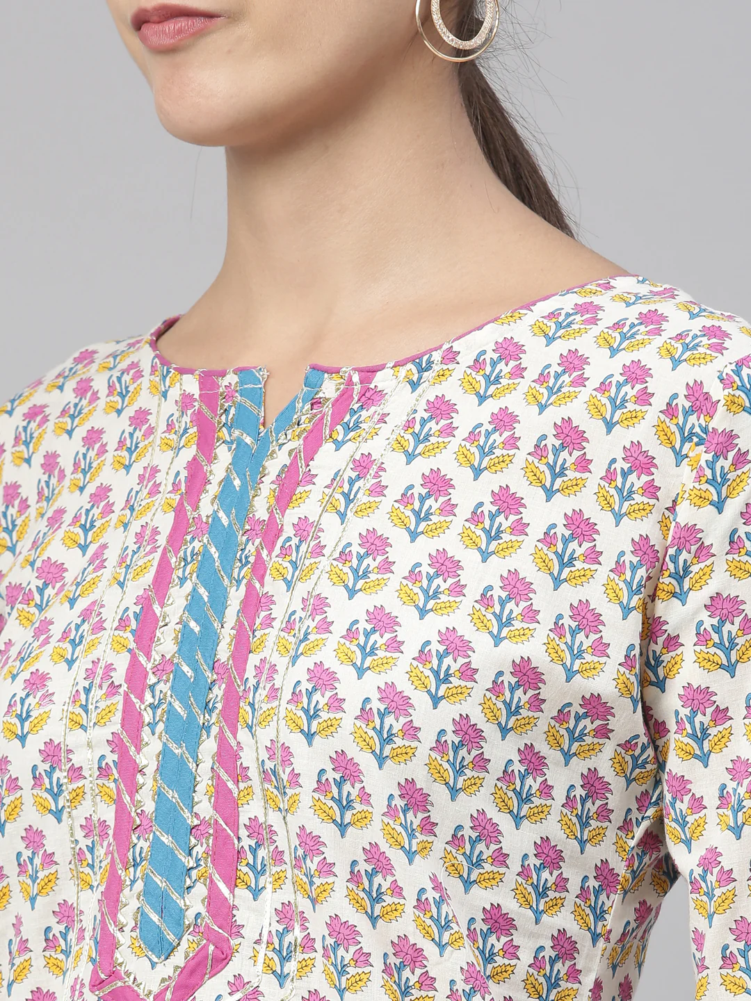 Neerus Blue Color Cotton Fabric Kurta Set - Image 2
