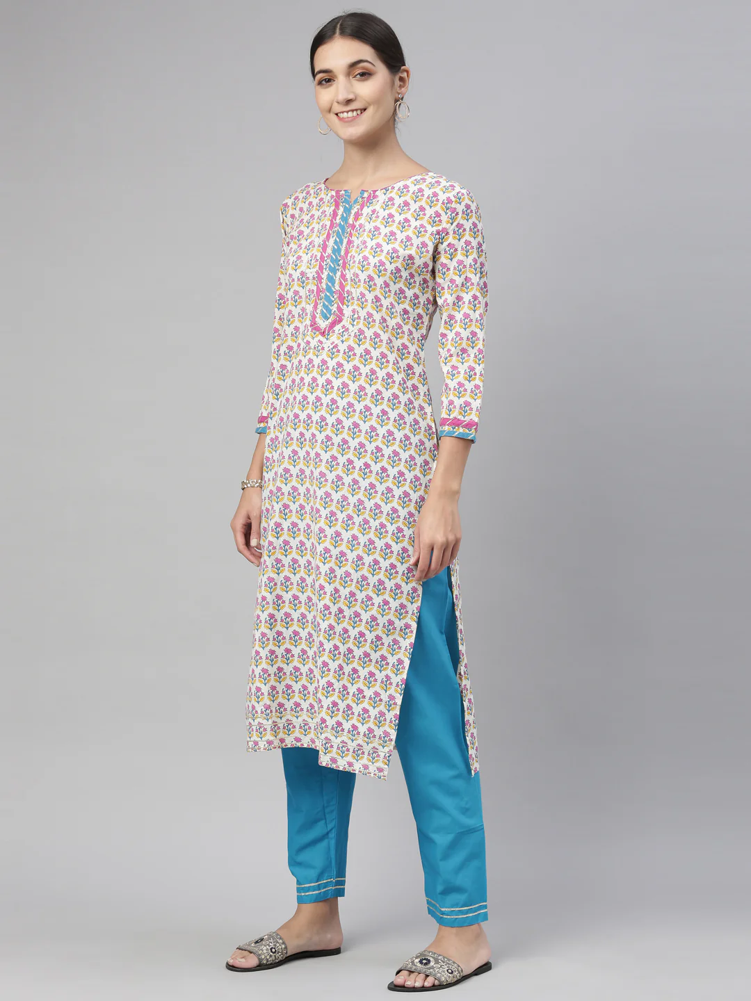 Neerus Blue Color Cotton Fabric Kurta Set - Image 7