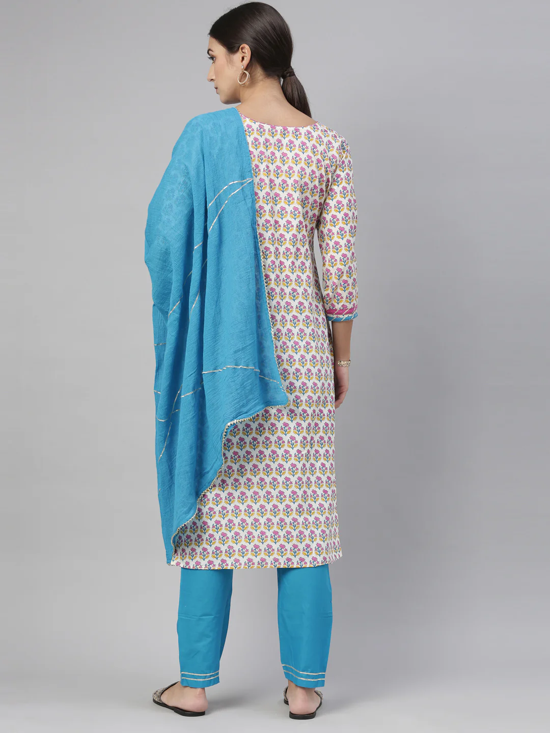 Neerus Blue Color Cotton Fabric Kurta Set - Image 9
