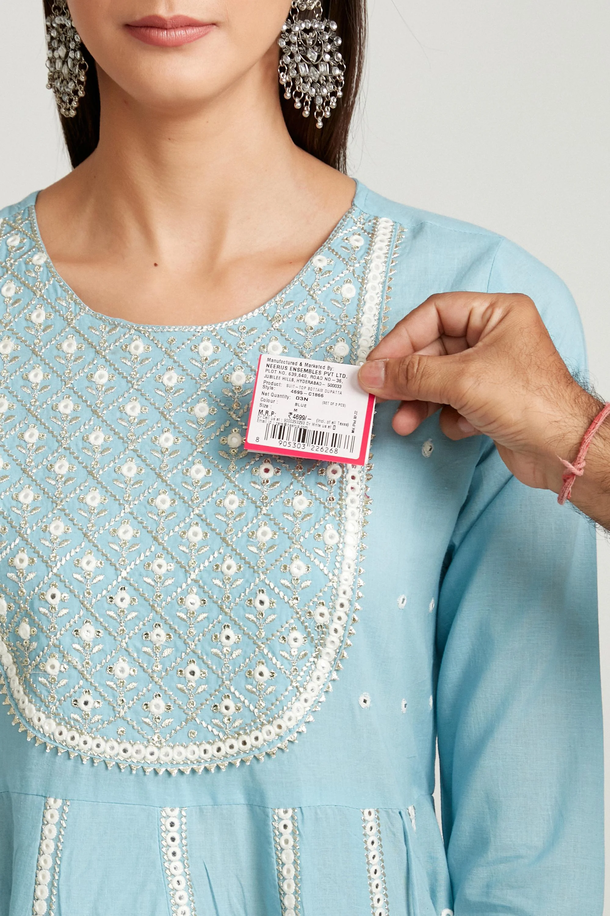Neerus Blue Color Cotton Fabric Salwar Kameez - Image 7
