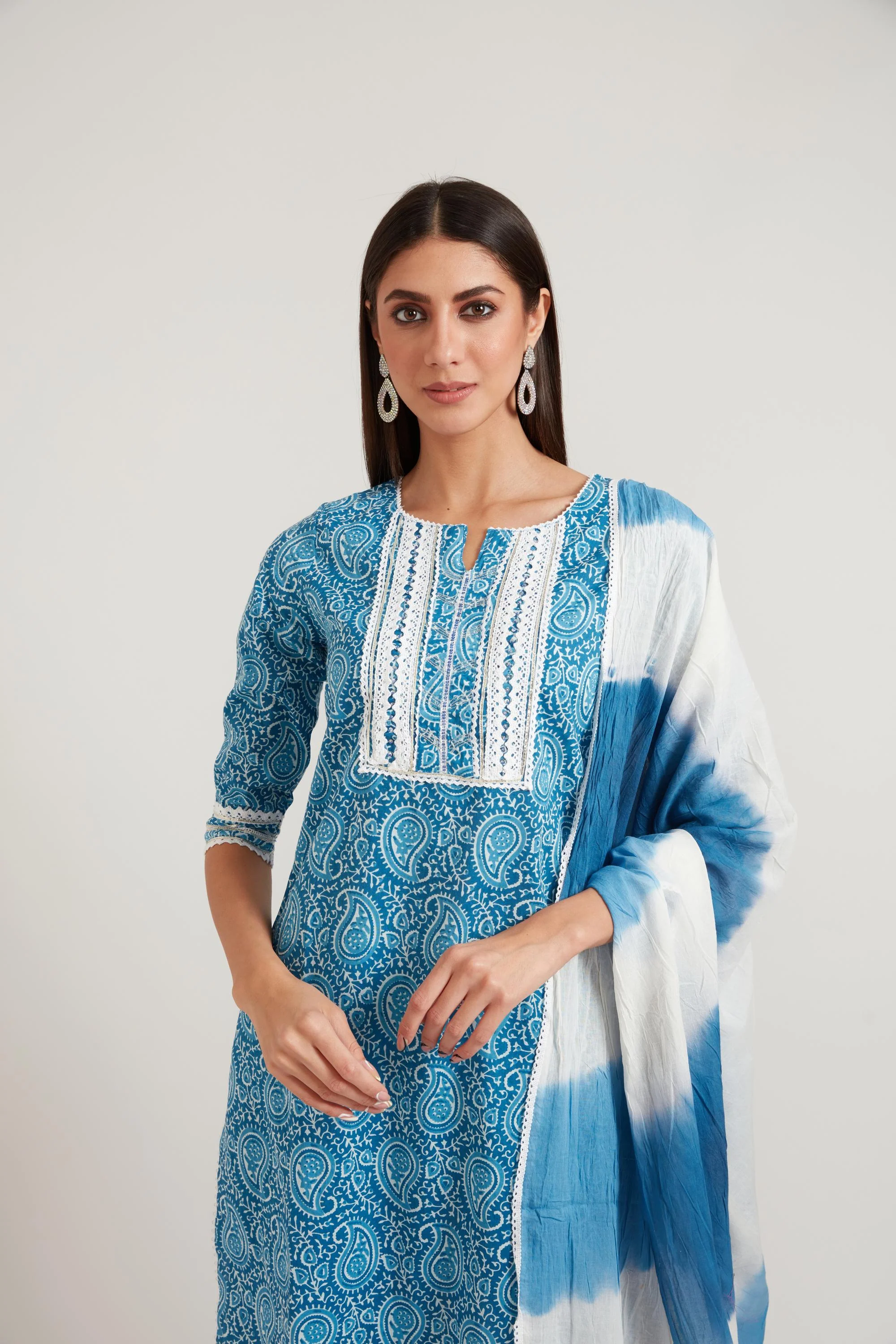 Neerus Blue Color Cotton Fabric Suit Set - Image 2
