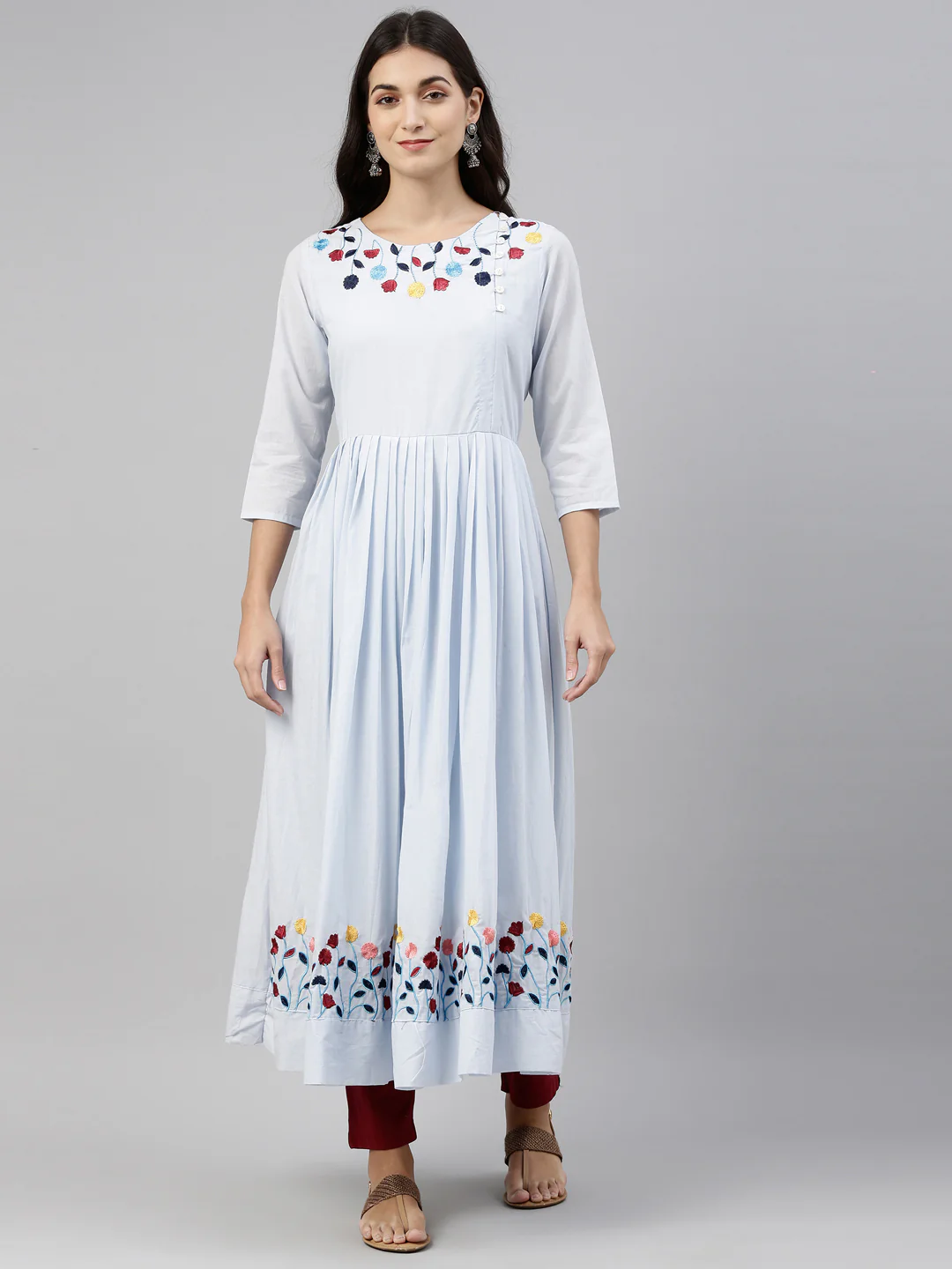 Neerus Blue Color Cotton Fabric Tunic