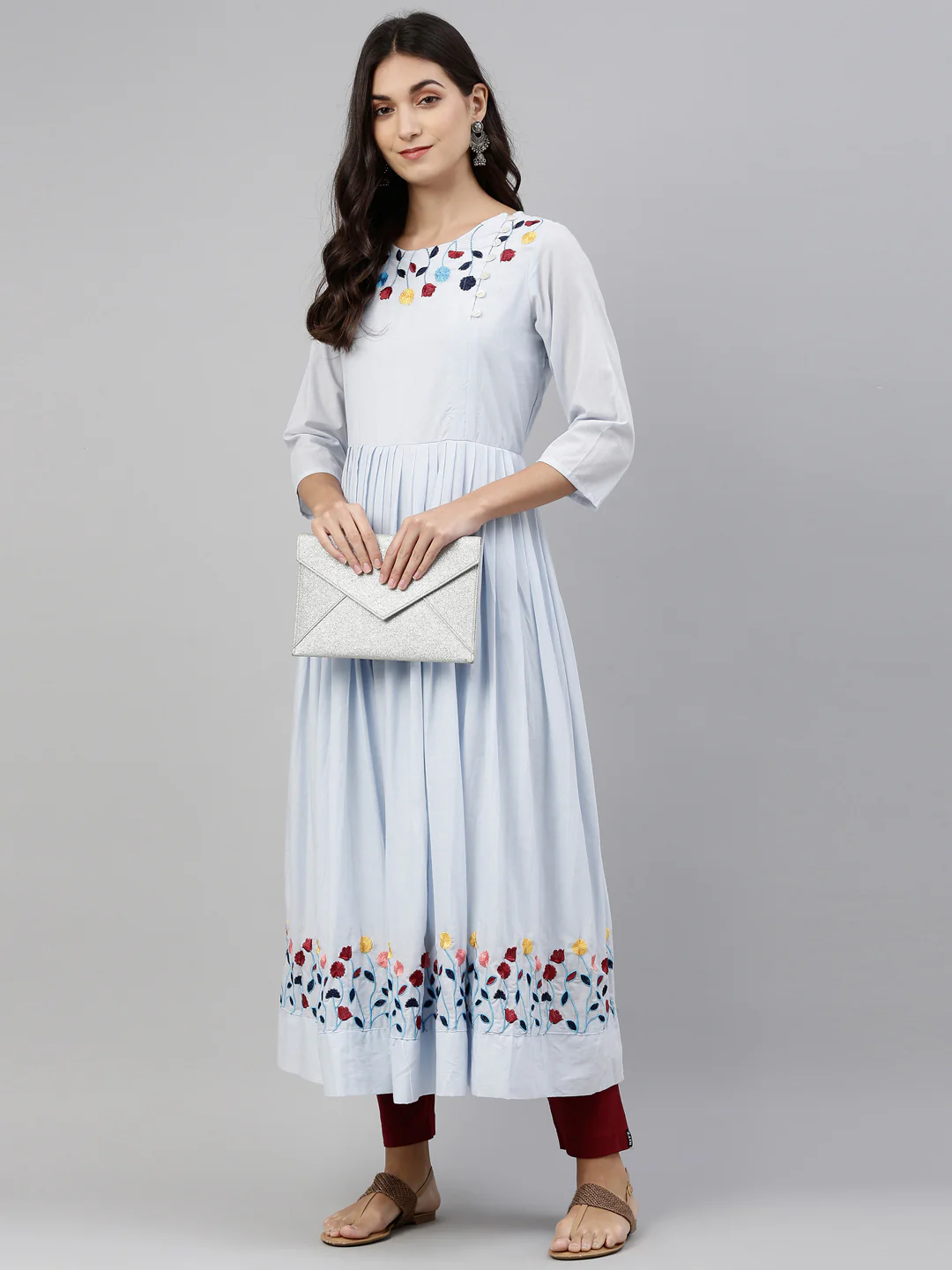 Neerus Blue Color Cotton Fabric Tunic - Image 6