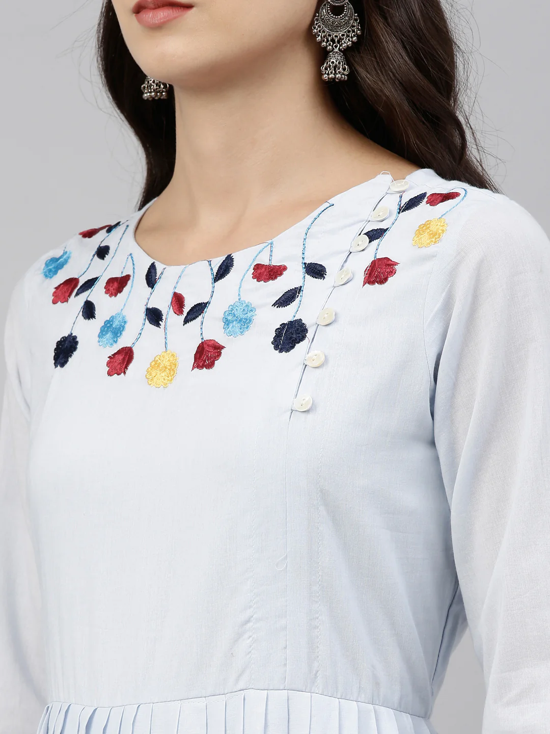 Neerus Blue Color Cotton Fabric Tunic - Image 7