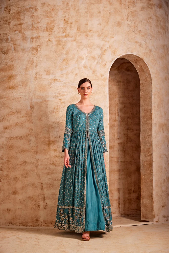 Neerus Blue Color Crepe Fabric Dresss - Image 2