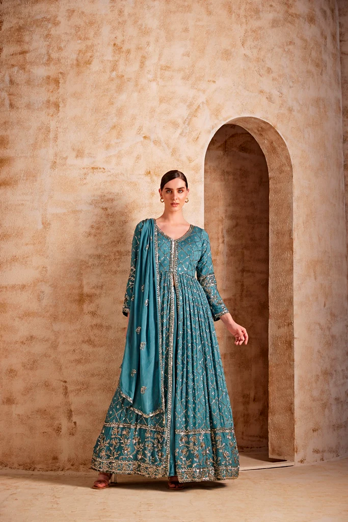 Neerus Blue Color Crepe Fabric Dresss - Image 3