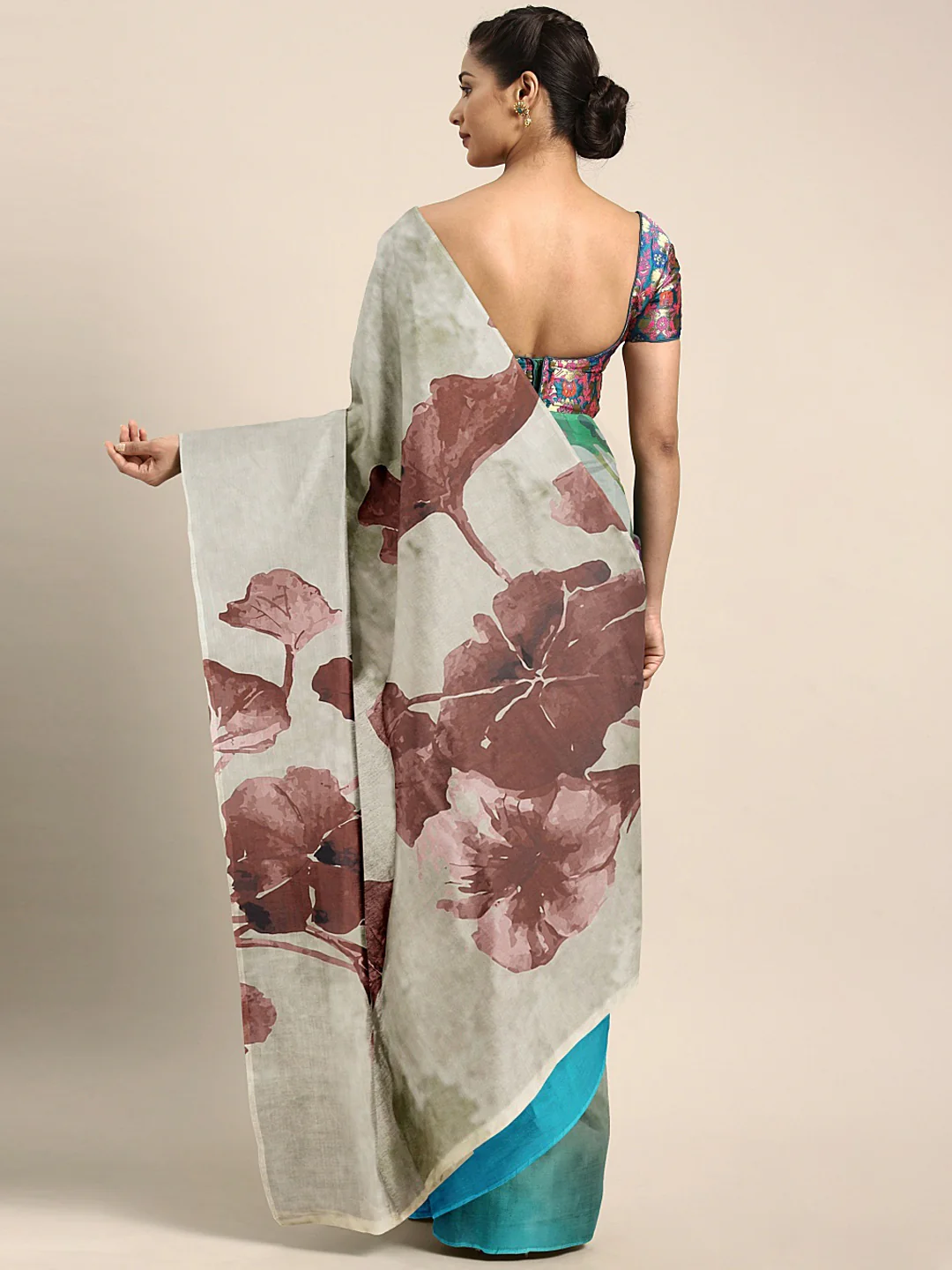 Neerus Blue Color Crepe Fabric Saree - Image 2