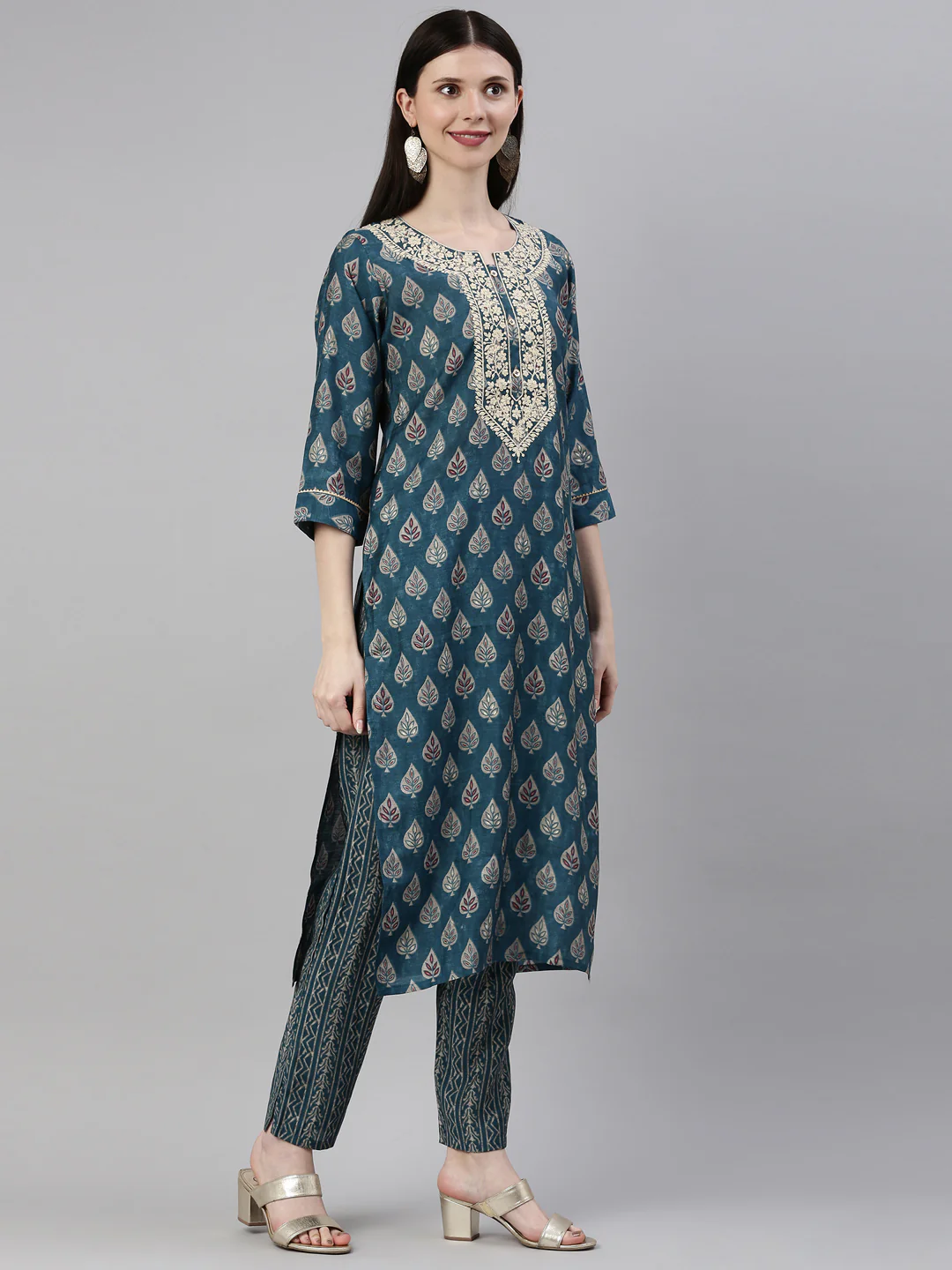Neerus Blue Color Dupion Silk Fabric Kurta Set - Image 4