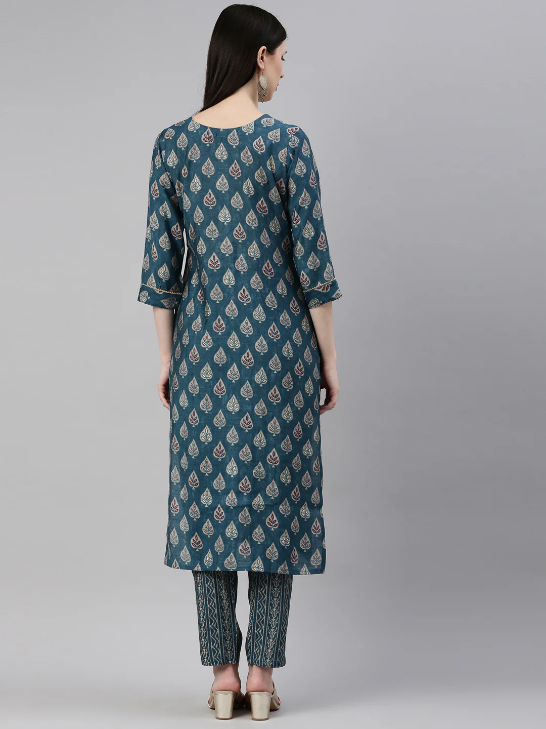 Neerus Blue Color Dupion Silk Fabric Kurta Set - Image 5
