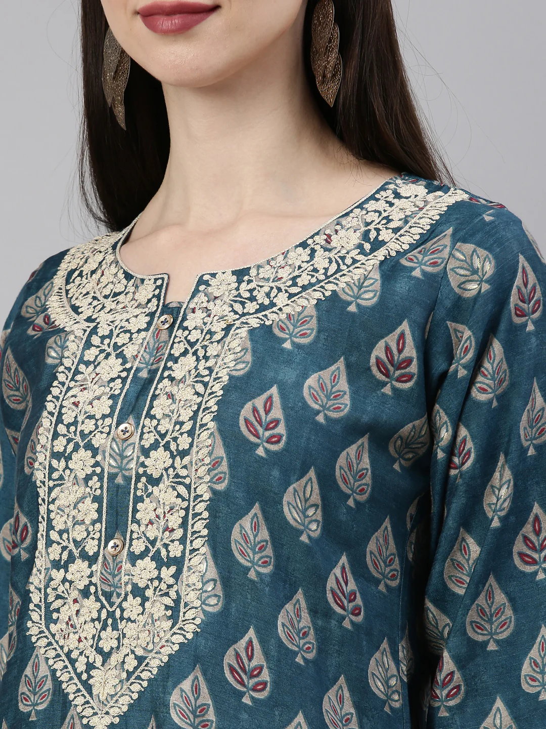 Neerus Blue Color Dupion Silk Fabric Kurta Set - Image 8