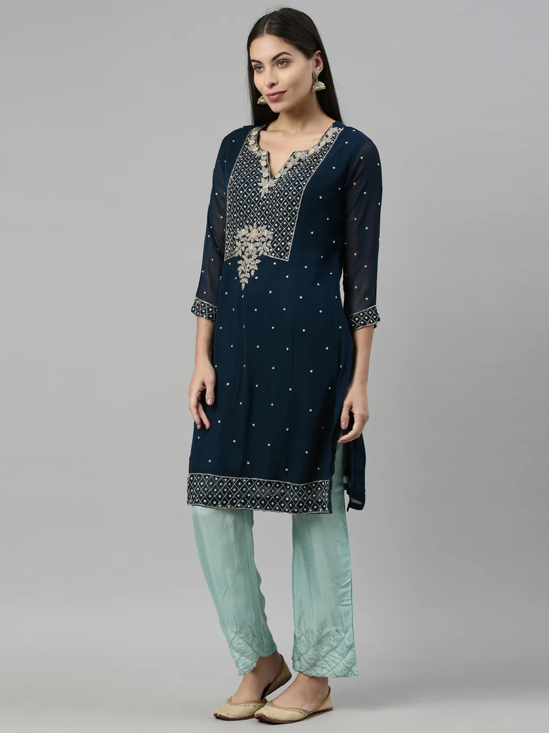 Neerus Blue Color Georgette Fabric Suit Set - Image 5