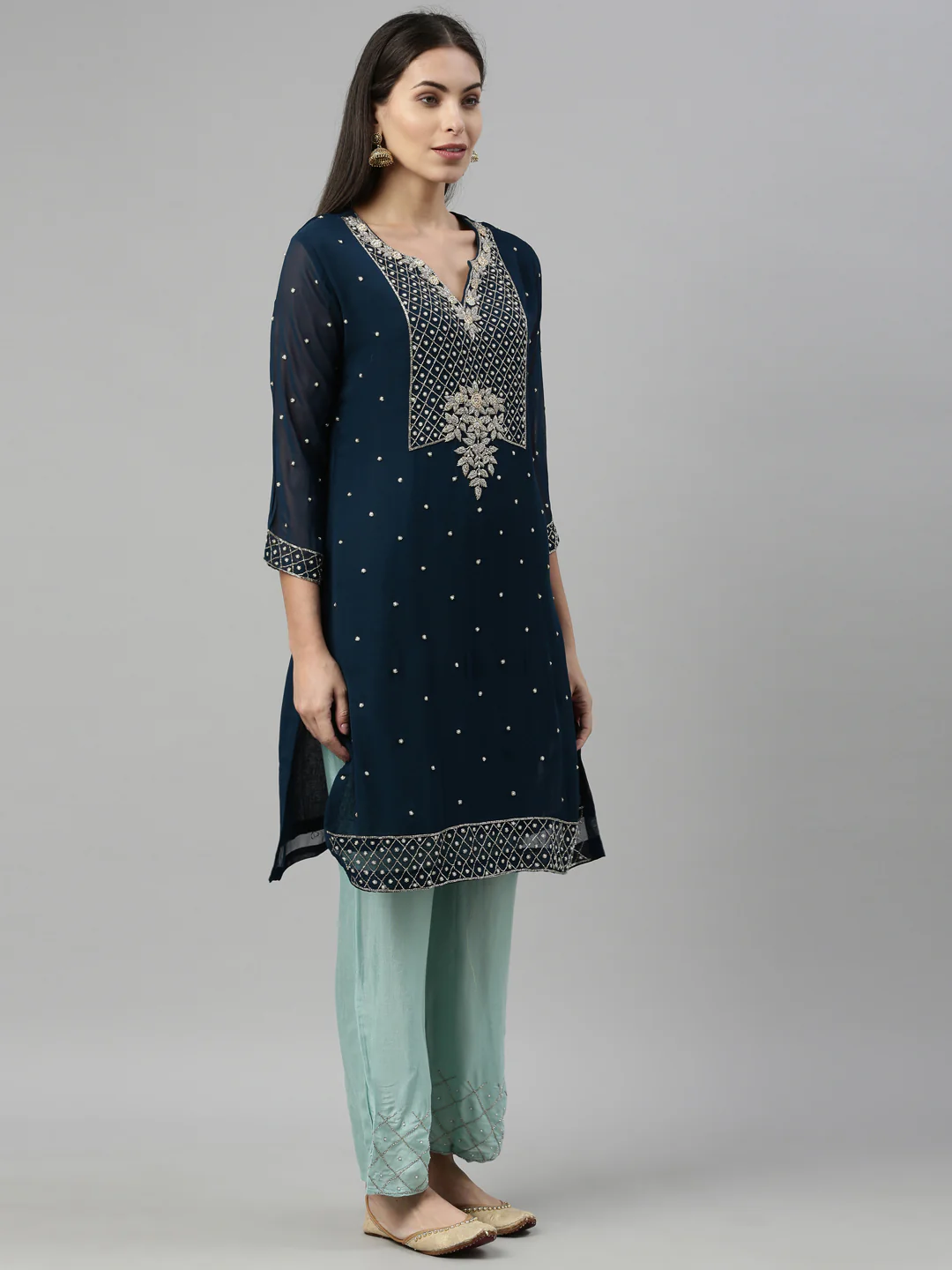 Neerus Blue Color Georgette Fabric Suit Set - Image 6