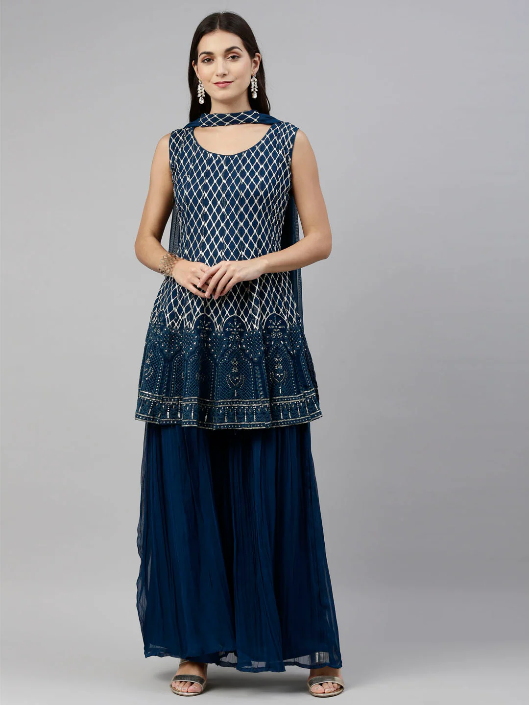 Neerus Blue Color Georgette Fabric Suit-Short Anarkali