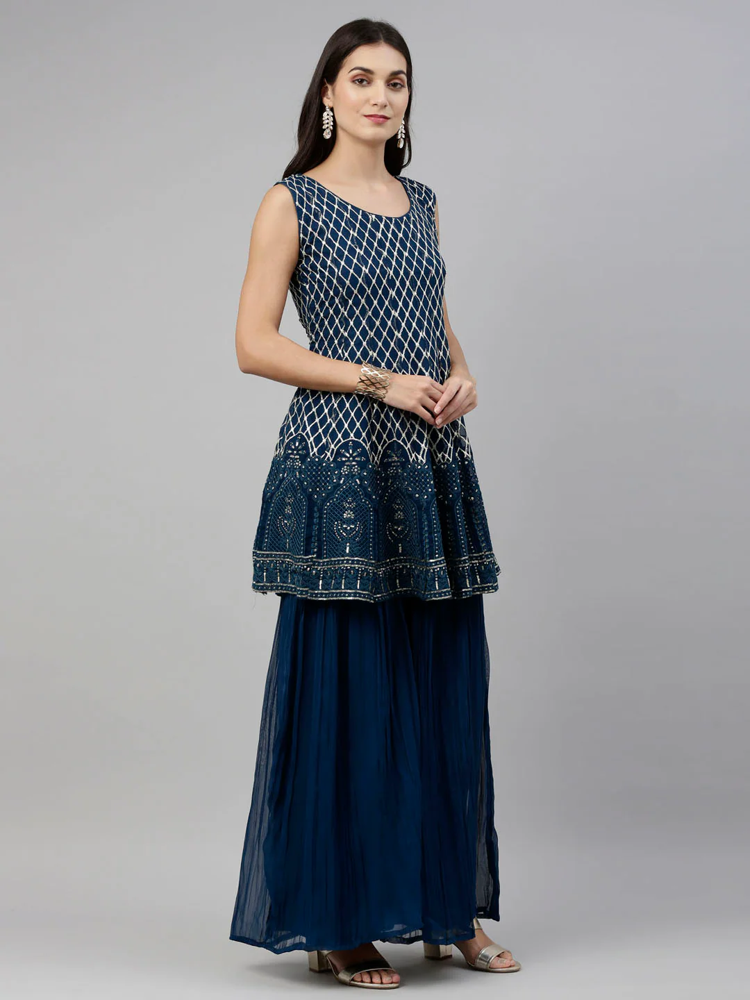 Neerus Blue Color Georgette Fabric Suit-Short Anarkali - Image 4