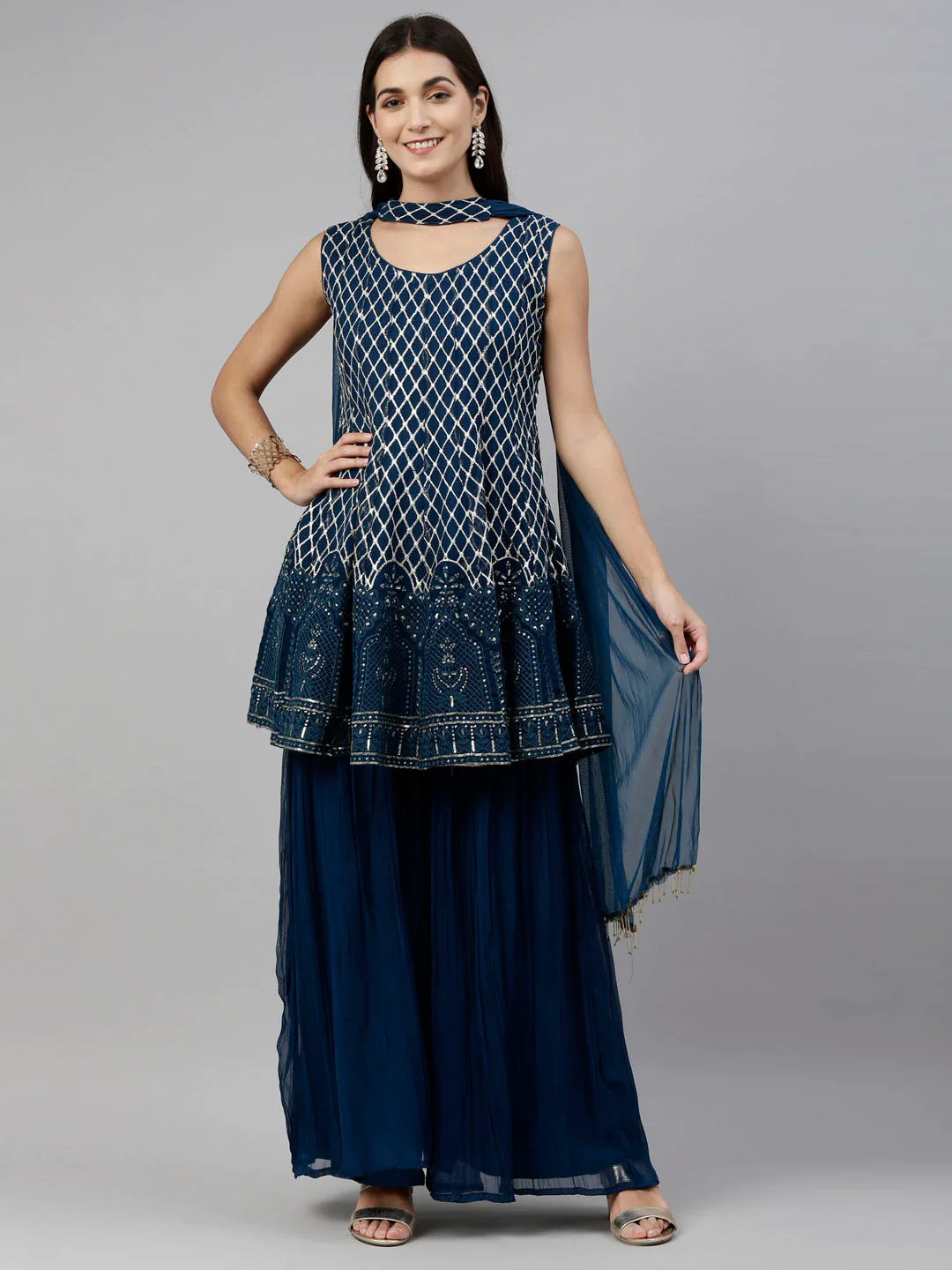 Neerus Blue Color Georgette Fabric Suit-Short Anarkali - Image 6