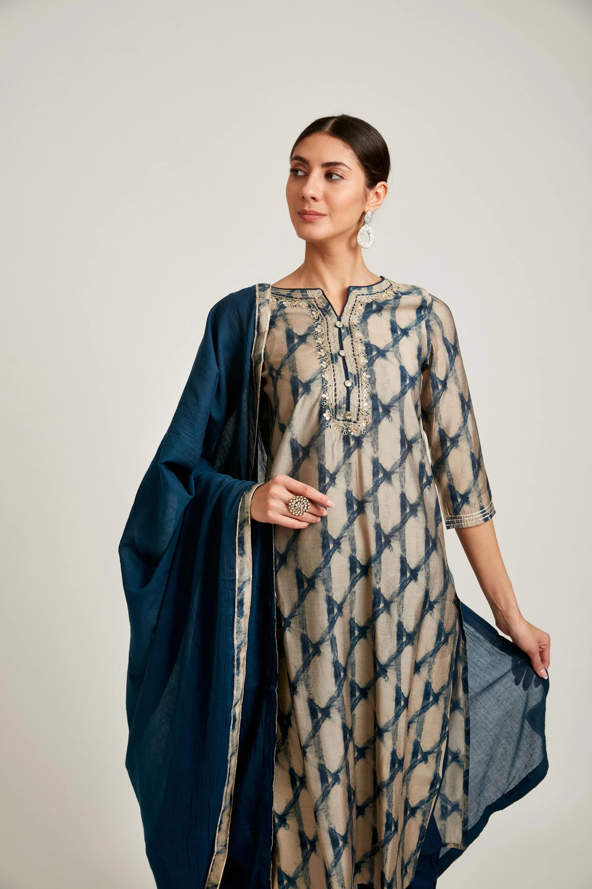 Neerus Blue Color Model Fabric Kurta Set - Image 2