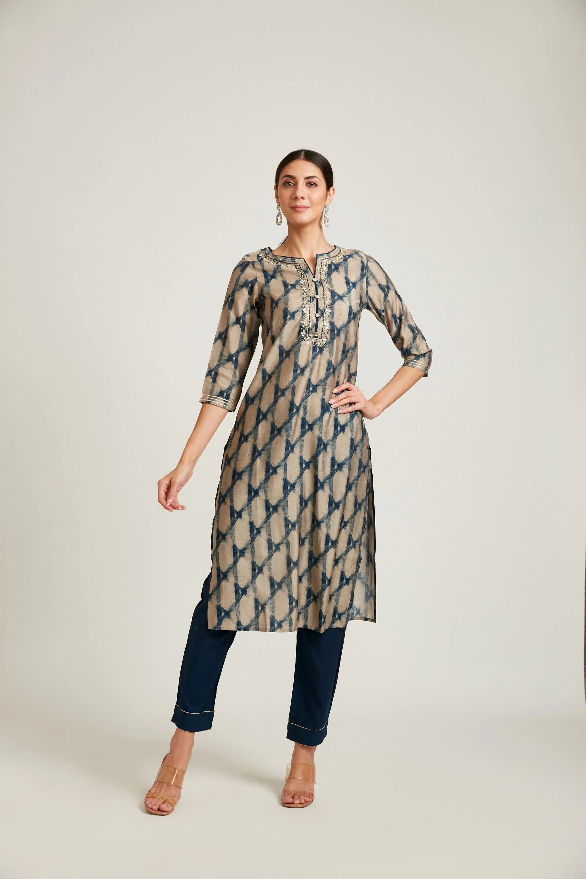 Neerus Blue Color Model Fabric Kurta Set - Image 3