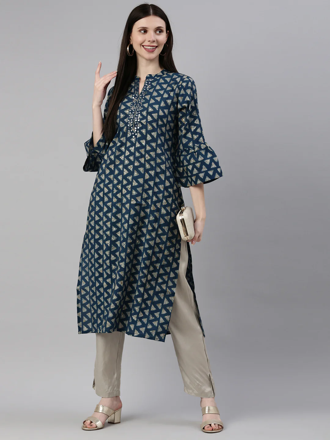 Neerus Blue Color Muslin Fabric Kurta Set - Image 6