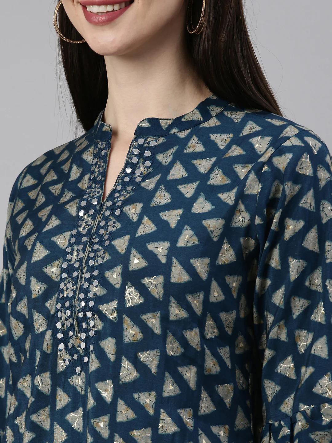 Neerus Blue Color Muslin Fabric Kurta Set - Image 7