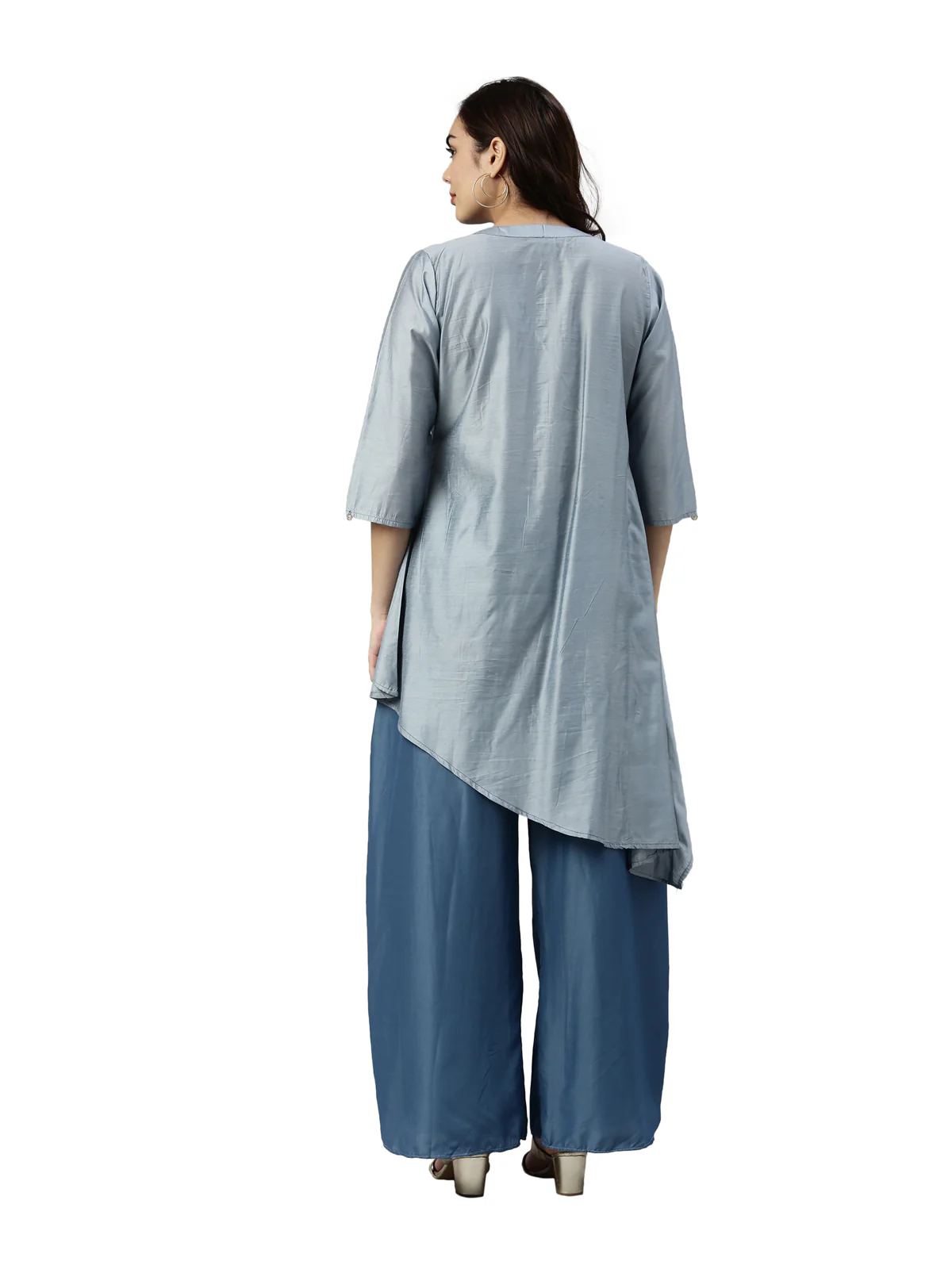 Neerus Blue Color Muslin Fabric Kurta Set - Image 5