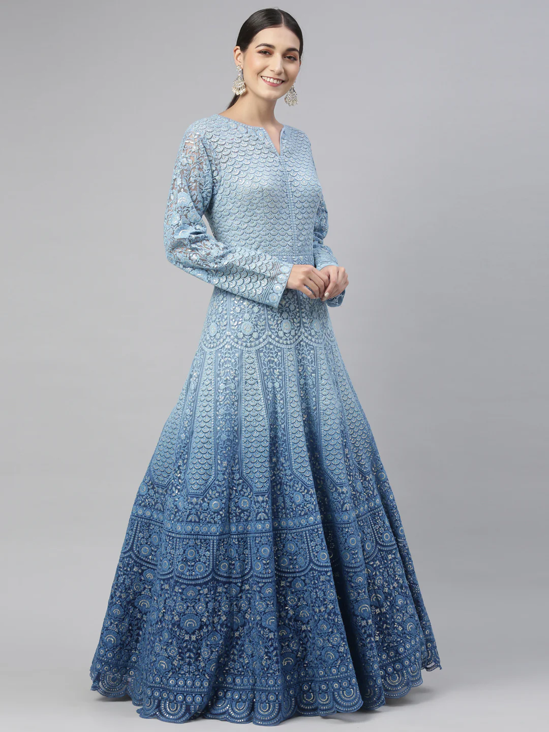 Neerus Blue Color Nett Fabric Gown - Image 18