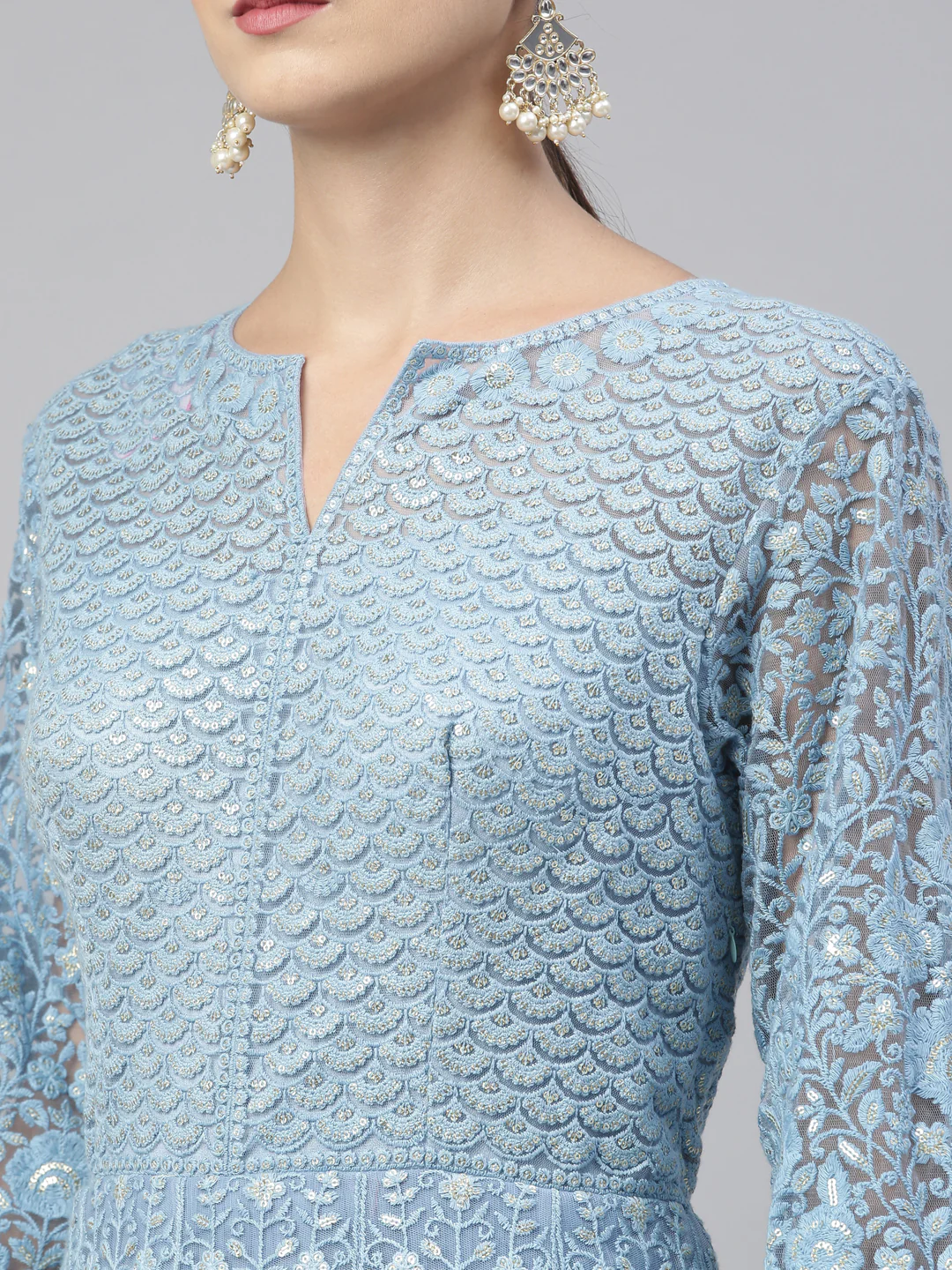 Neerus Blue Color Nett Fabric Gown - Image 2