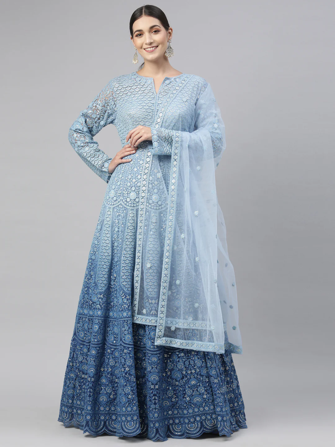 Neerus Blue Color Nett Fabric Gown - Image 20