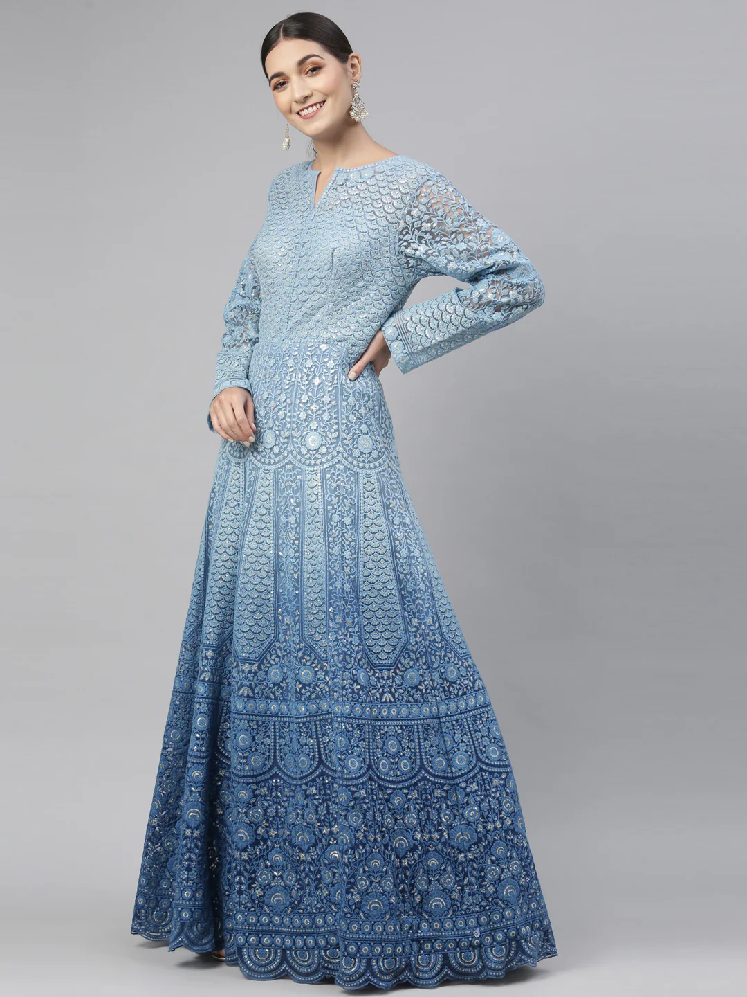 Neerus Blue Color Nett Fabric Gown - Image 27