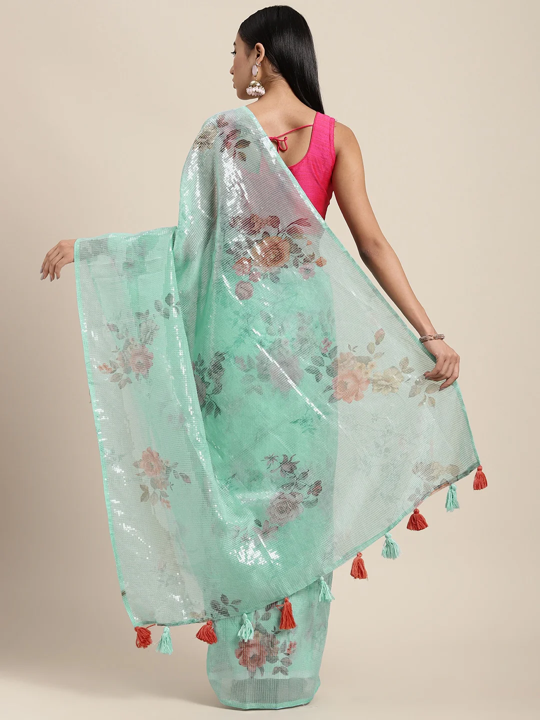 Neerus Blue Color Organza Fabric Saree - Image 2
