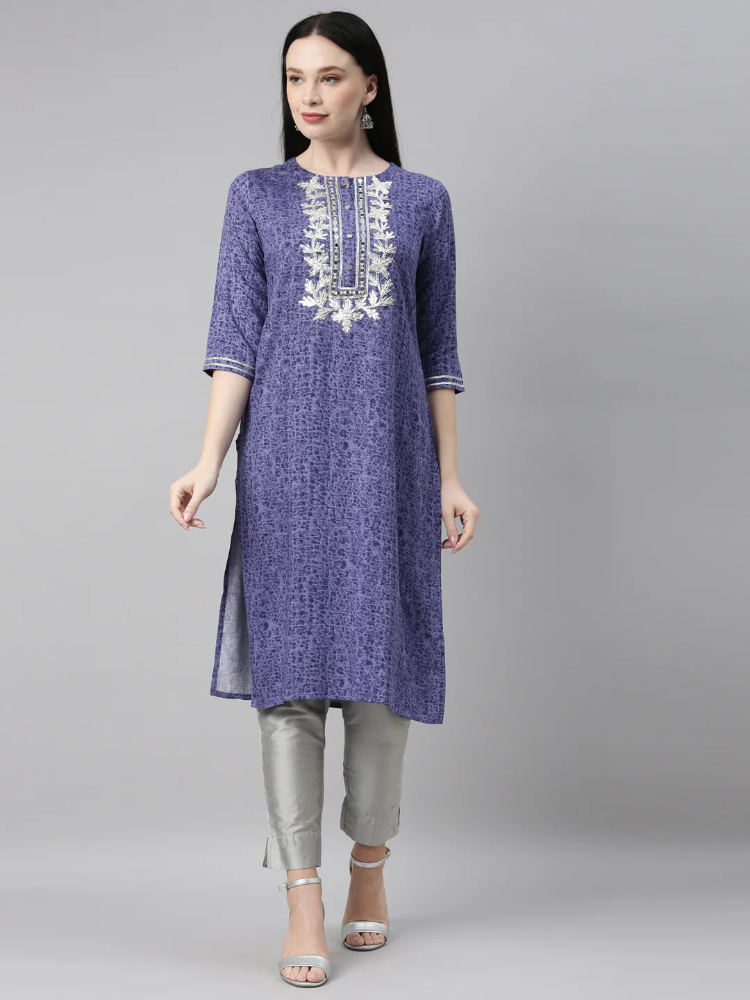 Neerus Blue Color Printed Fabric Kurta