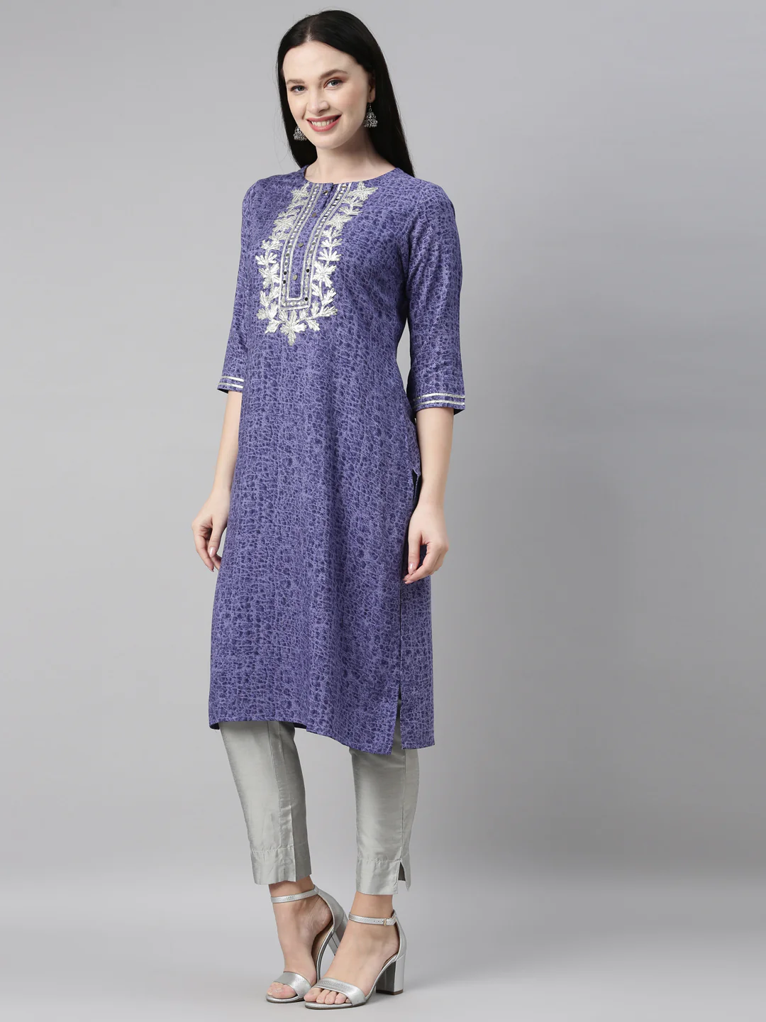 Neerus Blue Color Printed Fabric Kurta - Image 3