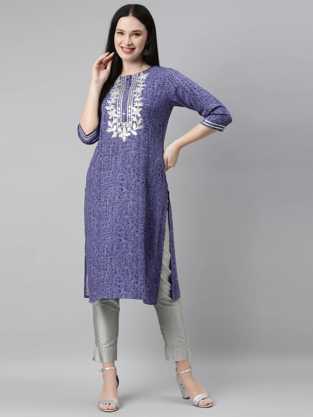 Neerus Blue Color Printed Fabric Kurta - Image 6