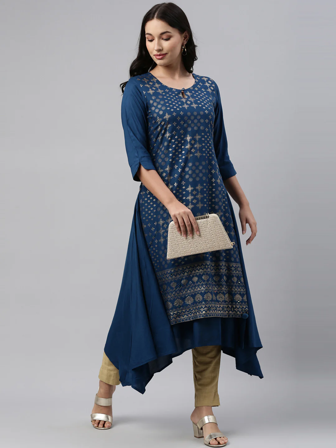 Neerus Blue Color Rayon Fabric Tunic