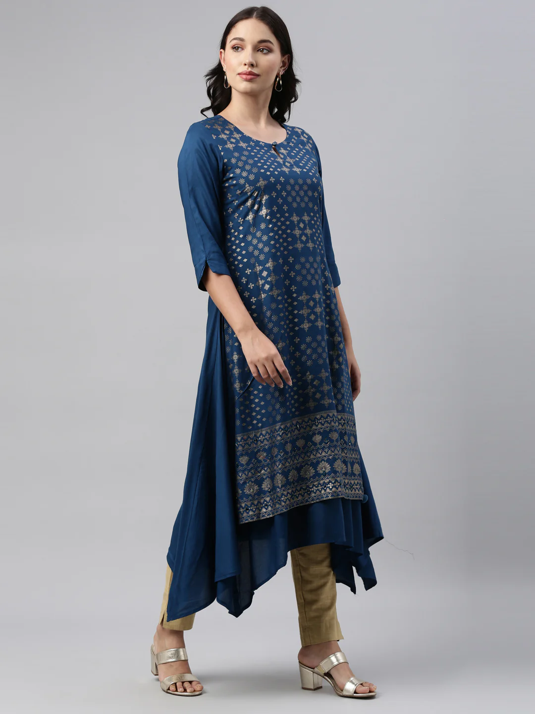 Neerus Blue Color Rayon Fabric Tunic - Image 3