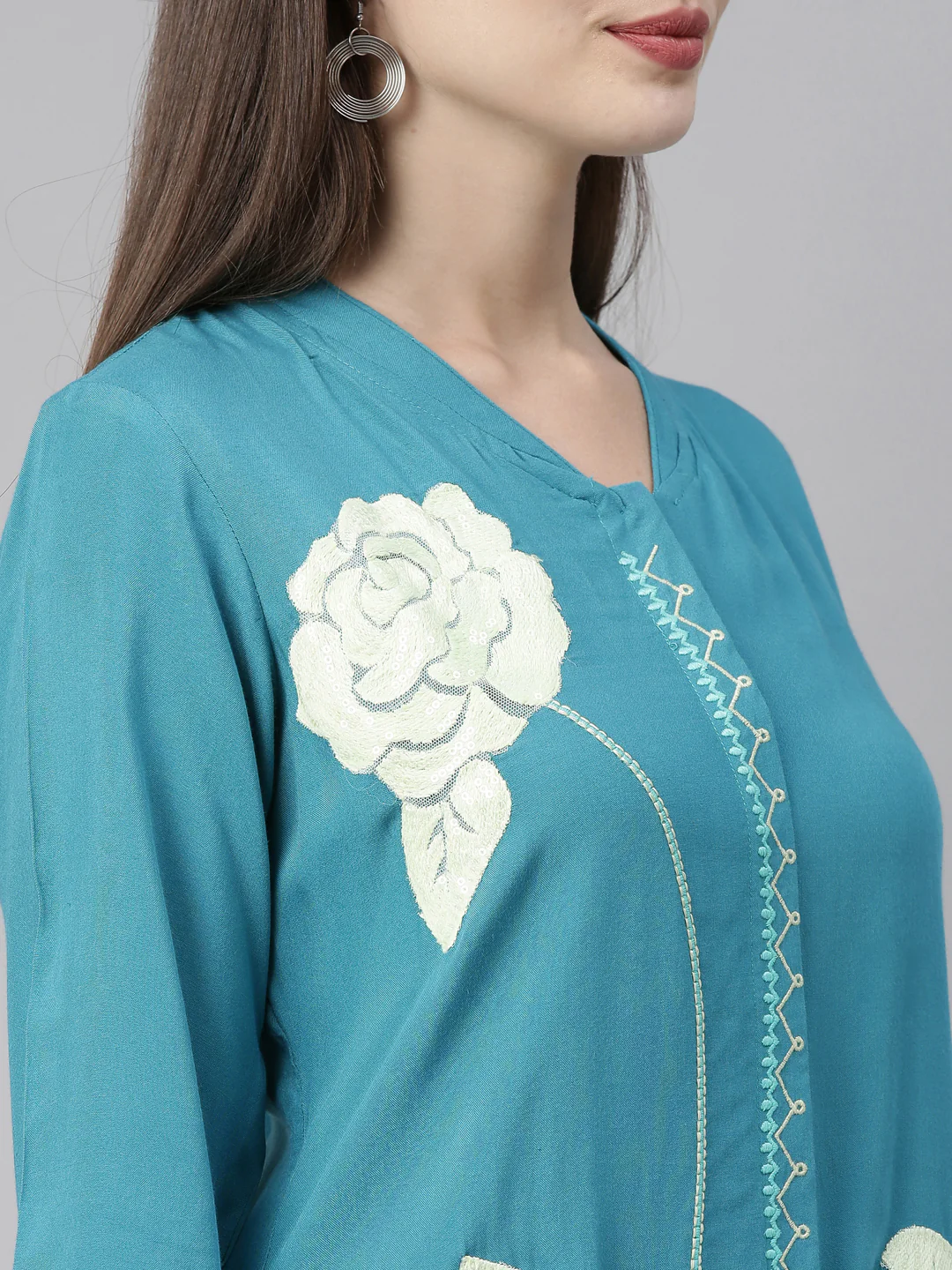 Neerus Blue Color Rayon Fabric Tunic - Image 2